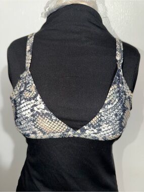 Zaful Black and Beige Snakeskin Triangle Bralette